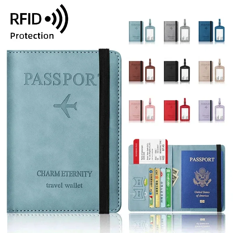 Travel Accessories Long Flight - ที่ใส่หนังสือเดินทางเวลาเดินทาง RFID หนัง PU เหมาะสำหรับธุรกิจผู้หญิงกระเป๋าสตางค์ใส่บัตรป้องกันตั๋วเครื่องบินสำหรับผู้ชาย
