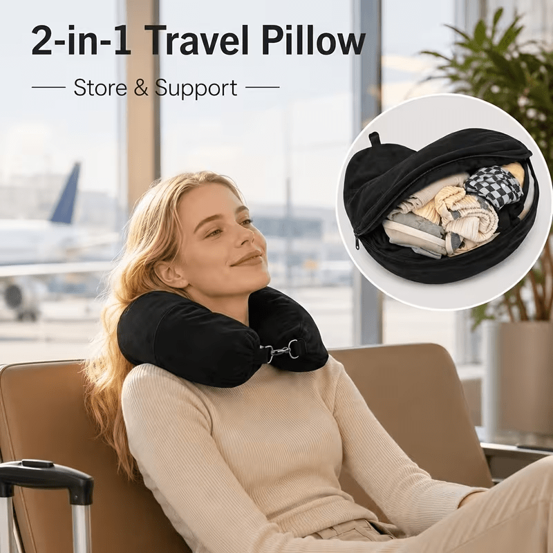 Travel Accessories Long Flight - 1 ชุดปลอกหมอนรูปตัวยู สามารถใส่เสื้อผ้าหรือสิ่งของอื่นๆ ได้ เหมาะสำหรับการพกพาเดินทางและเที่ยวบินระยะไกล สามารถใส่เสื้อผ้า
